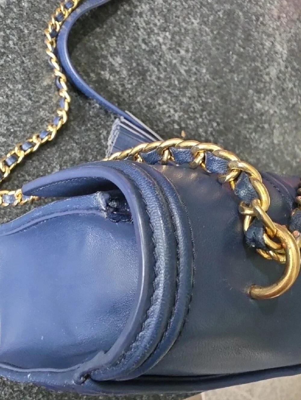 Tory Burch Navy Leather Quilted Flap Shoulder Bag with Gold Chain